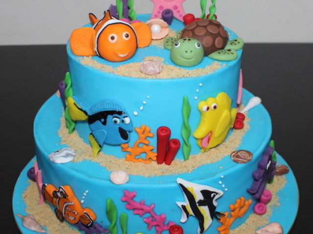 Underwater, Sea, Nemo theme 2 tier fondant birthday cake in Pune