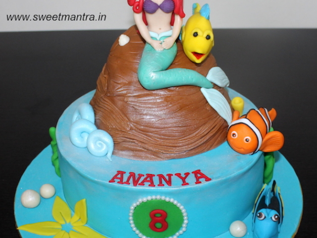 Sea, Mermaid theme customized cake with Princess Ariel figure in Pune