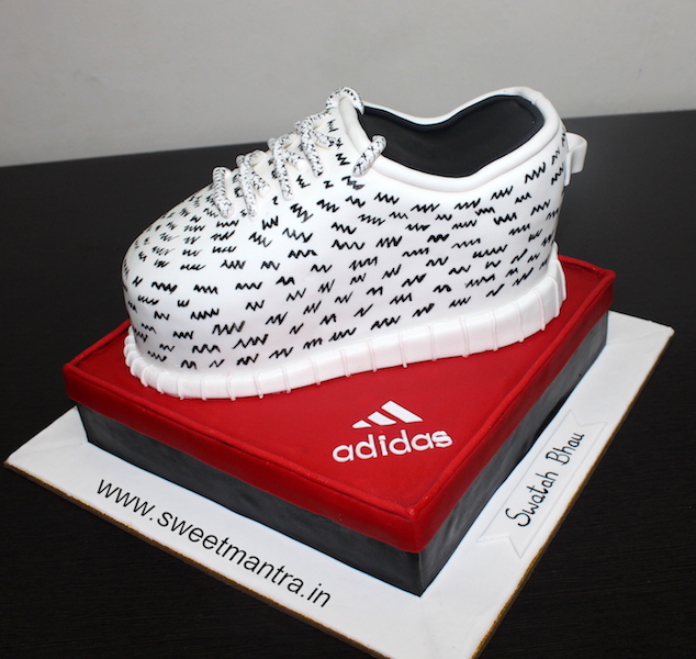 Adidas sports shoe box shaped 3D fondant cake in Pune