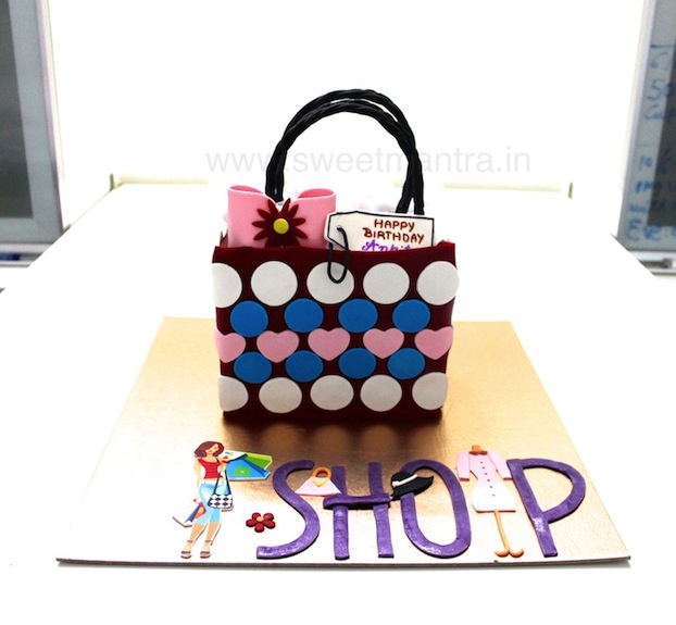 Shopping Bag shaped 3D cake for shopoholic girls birthday in Pune