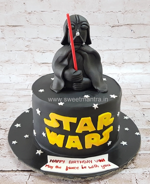 Star wars theme designer cake with 3D Darth Vader figure in Pune