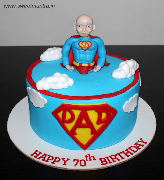 Superdad theme customized cake for dads 70th birthday in Pune