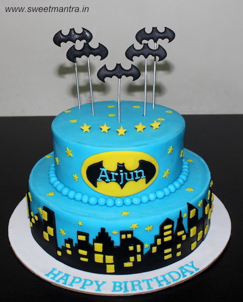 Batman theme 2 tier fondant cake for boy's birthday in Pune