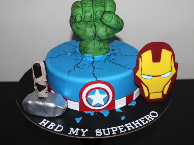 Avengers Superheroes theme customized cake for hubby in Pune