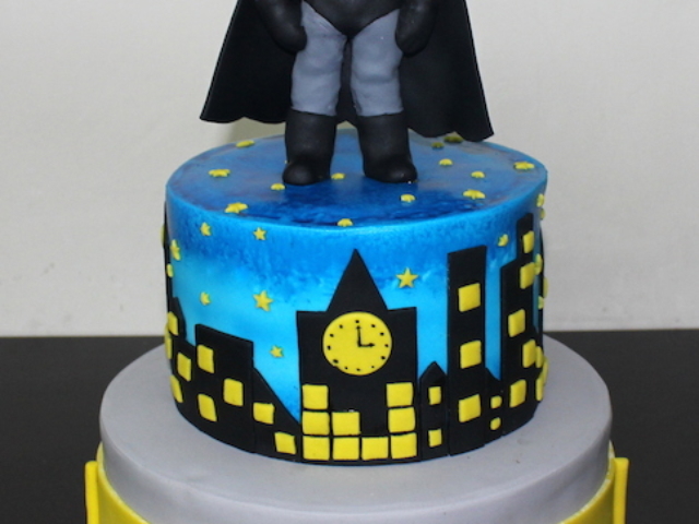 Batman theme 2 layer customized cake with 3D batman figure in Pune