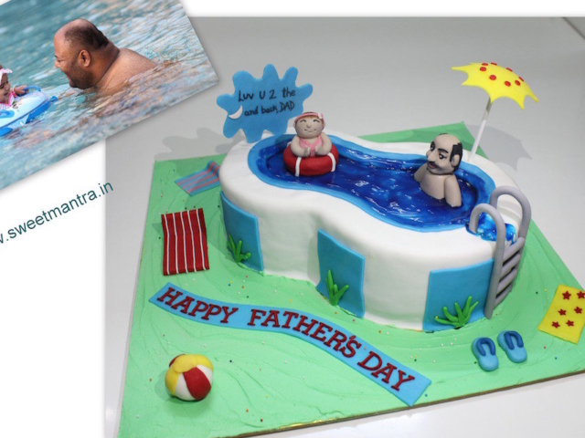 Swimming pool shaped cake for Fathers day in Pune