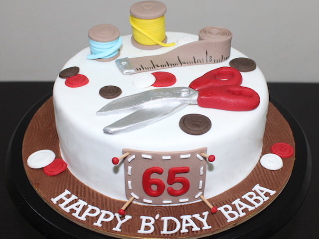 Tailoring, Stitching theme cake for grandpas 65th birthday in Pune