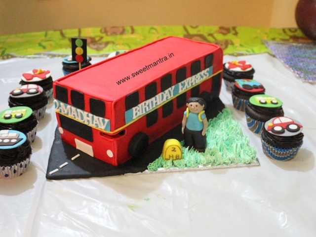 Double decker Bus shaped theme 3D cake for kids birthday in Pune