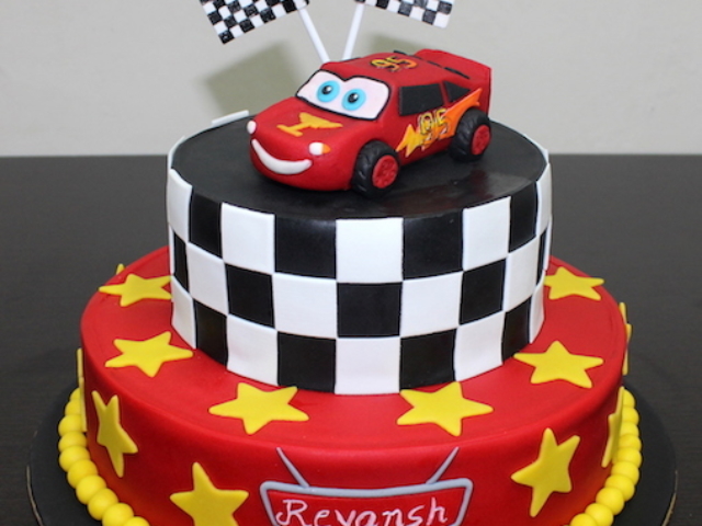 McQueen cars theme 2 tier fondant cake for kids birthday in Pune