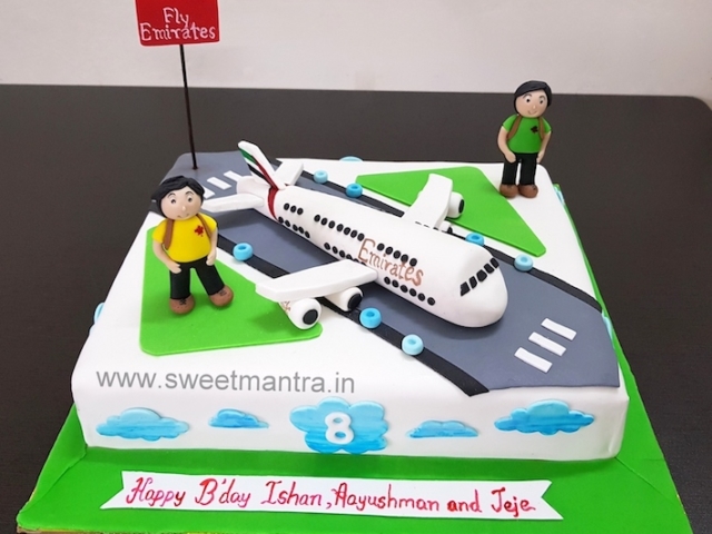 Emirates airbus 380 plane theme customized cake for twins in Pune