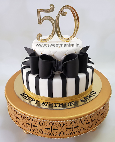 2 tier fondant cake for dad's 50th birthday in Pune