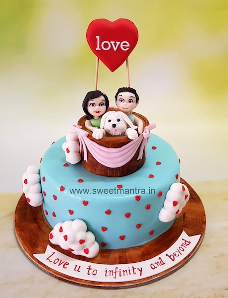 Hot air balloon theme customized fondant cake for anniversary in Pune