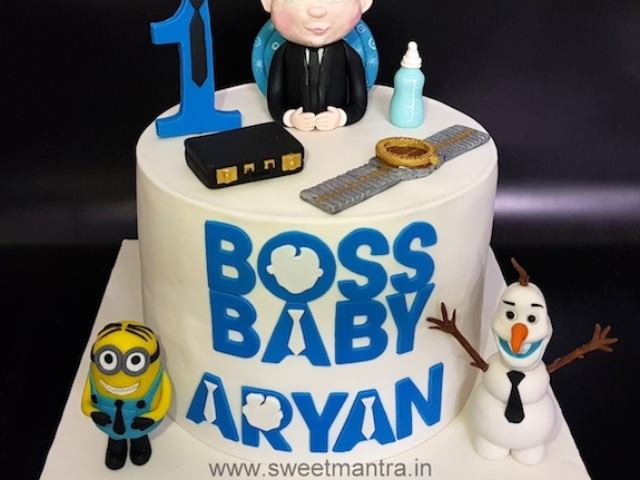 Boss Baby theme customized fondant cake for boy's 1st birthday in Pune