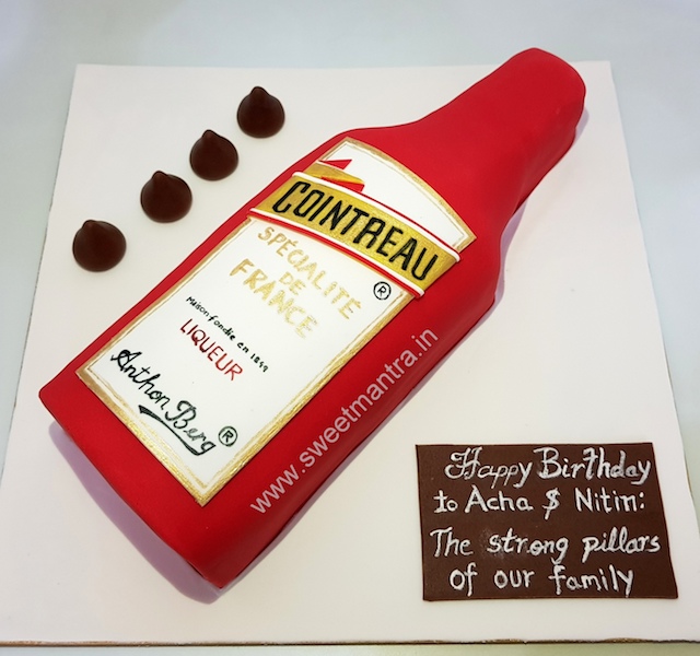 Cointreau liquor chocolate bottle shaped 3D cake for birthday in Pune