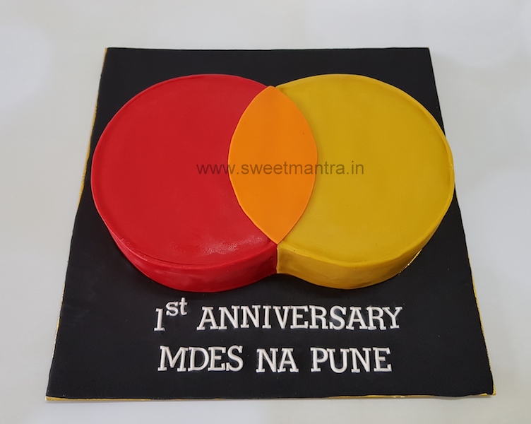 Credit card company Mastercard logo shaped 3D cake for 1st anniversary in Pune