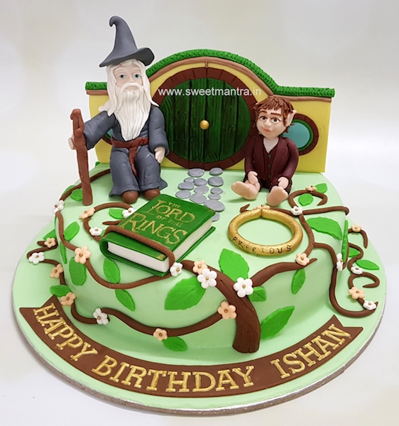 Lord of the Rings theme customized cake with Gandalf, Hobbit figurines in Pune