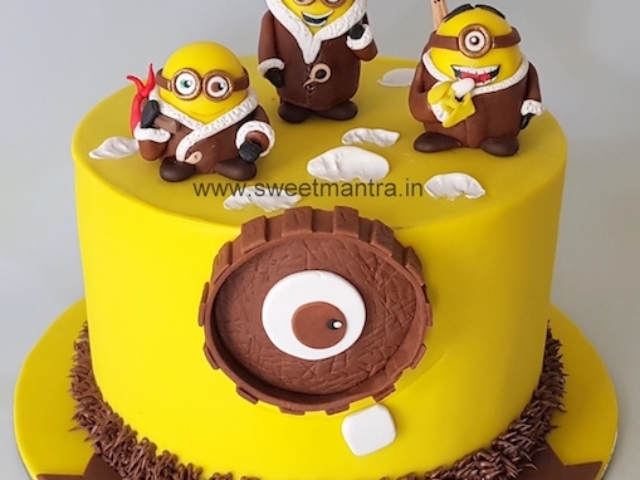 Minions in snow theme customized cake for girl's birthday in Pune