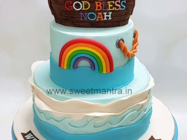 Noah the ark theme customized 2 tier cake for boy's Baptism, Christening ceremony in Pune
