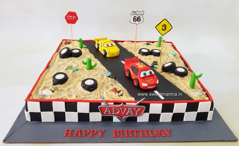 Lightning Mcqueen race cars theme customized cake for boy's birthday in Pune