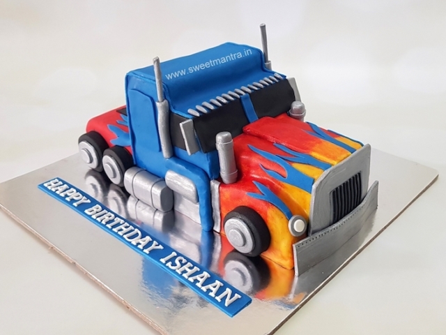 Transformers Optimus Prime truck shaped 3D cake for birthday in Pune