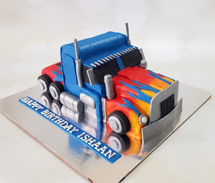 Transformers Optimus Prime truck shaped 3D cake for birthday in Pune