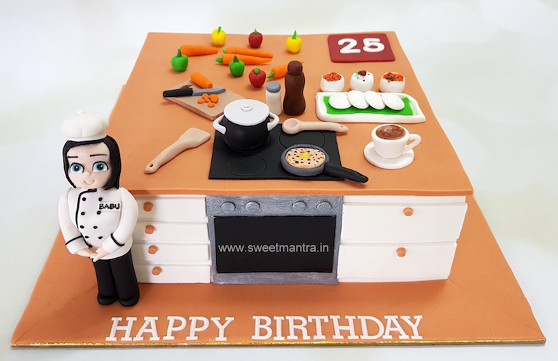 Kitchen platform shaped customized 3D cake for a Chef's 25th birthday in Pune