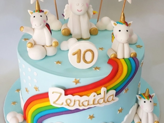 Unicorn theme customized fondant cake for girls 10th birthday in Pune