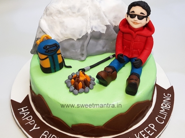 Trekking theme customized fondant birthday cake in Pune