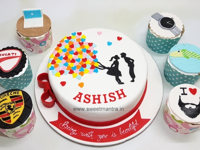 Love theme customized cake n cupcakes for fiance's birthday in Pune
