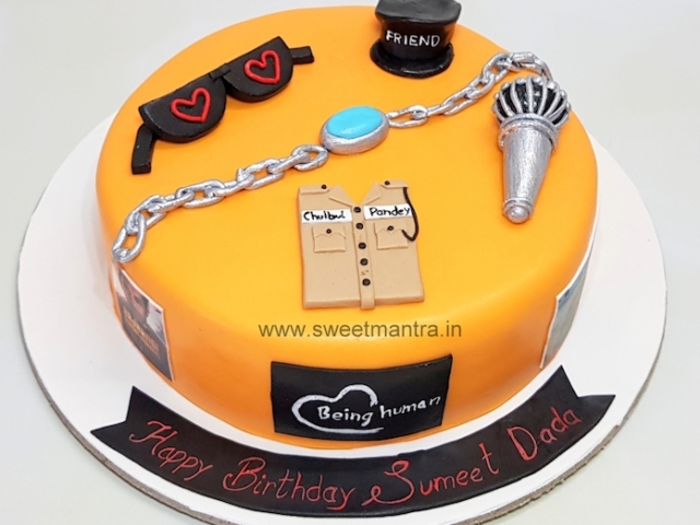 Bollywood superstar Salman Khan theme customized cake with being human logo in Pune