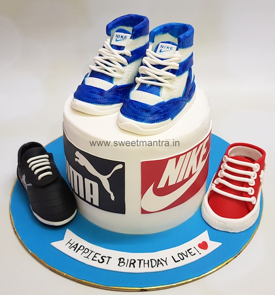 Nike n Puma Shoes theme customized cake for a shoe lovers birthday in Pune