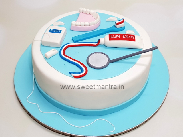 Customized fondant cake for dentist's birthday in Pune