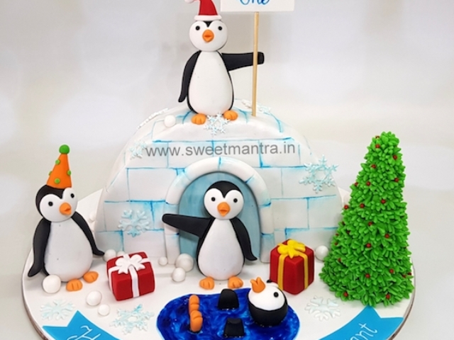 Igloo theme cake for half year, 6 months birthday in Pune