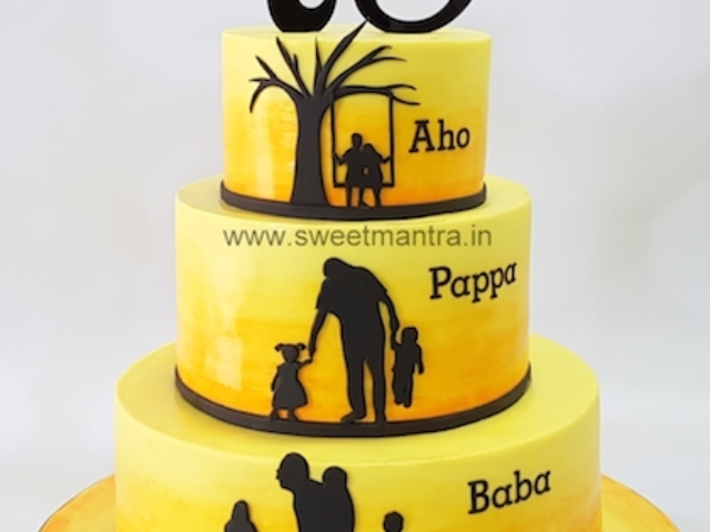 Life journey, Stages of life theme 3 tier cake for grandpa's 75th birthday in Pune