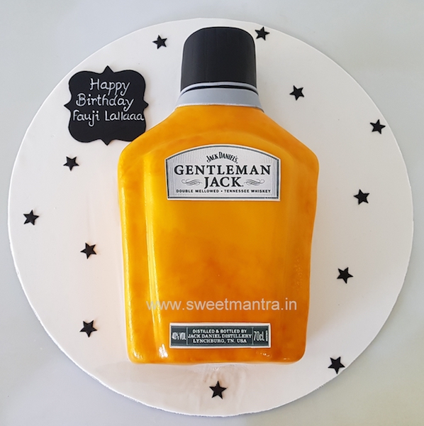 Gentleman Jack whiskey bottle shaped 3D cake in Pune
