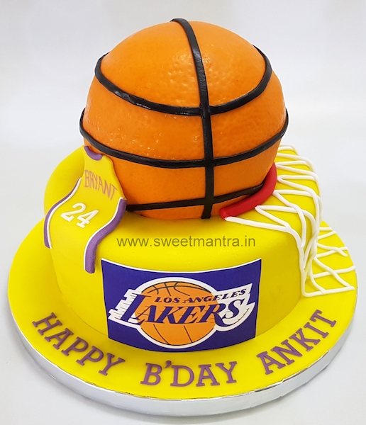Basketball shaped customised birthday cake with Lakers logo in Pune