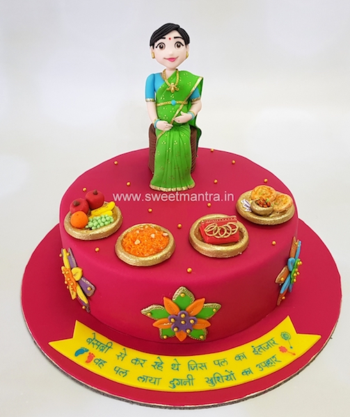 Indian traditional Godh Bharai theme customised cake for baby shower in Pune