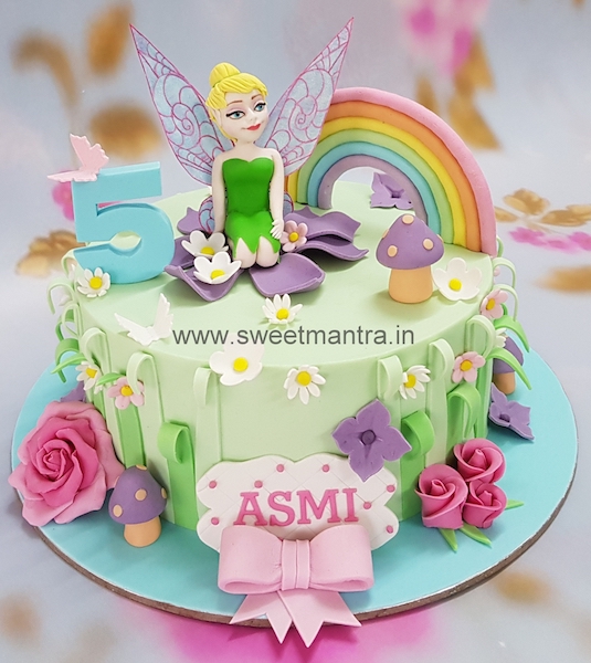 Tinker bell fairy theme fondant cake for girls birthday in Pune