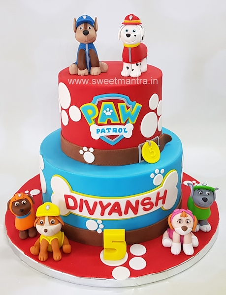 Paw Patrol theme 2 layer fondant cake for kids birthday in Pune
