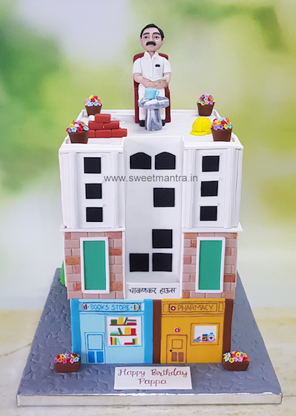 Construction theme Building shape 3D cake in Pune