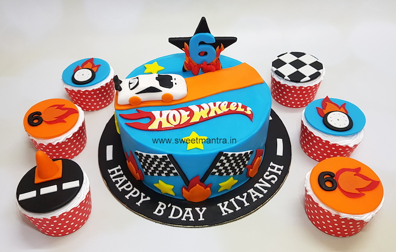 Hotwheels theme cake and cupcakes for kids birthday in Pune