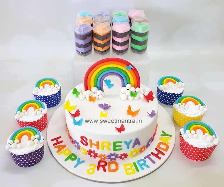 Rainbow theme dessert table for kids birthday in Pune