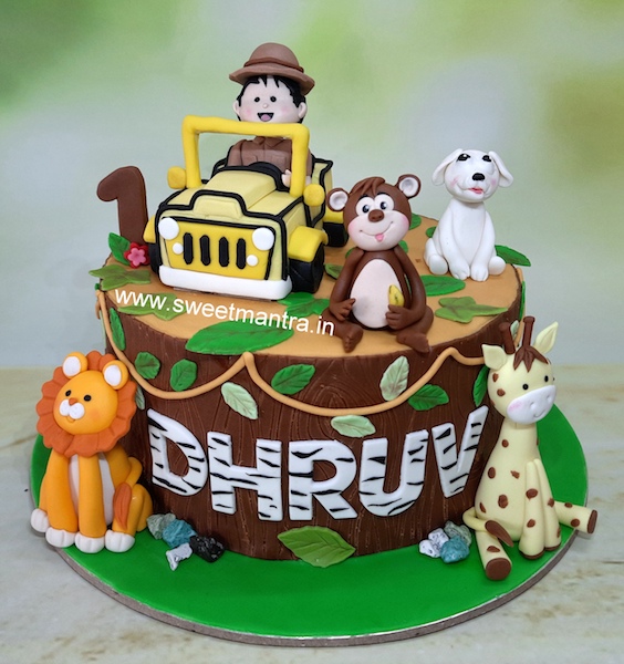 Customised Animals theme cake for boy's 1st birthday in Pune