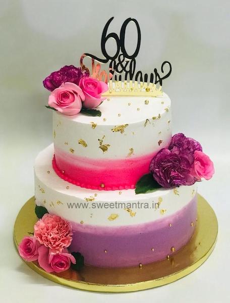 Flowers theme 2 tier cake for Mom's 60th birthday in Pune