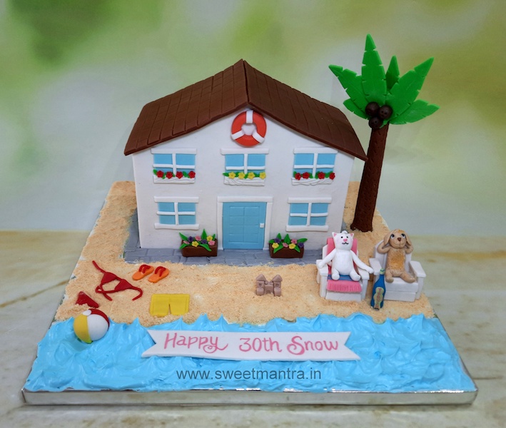 Beach house shape cake for 30th birthday in Pune