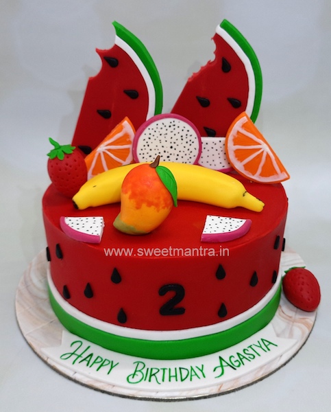 Fruits theme cake for kids 2nd birthday in Pune