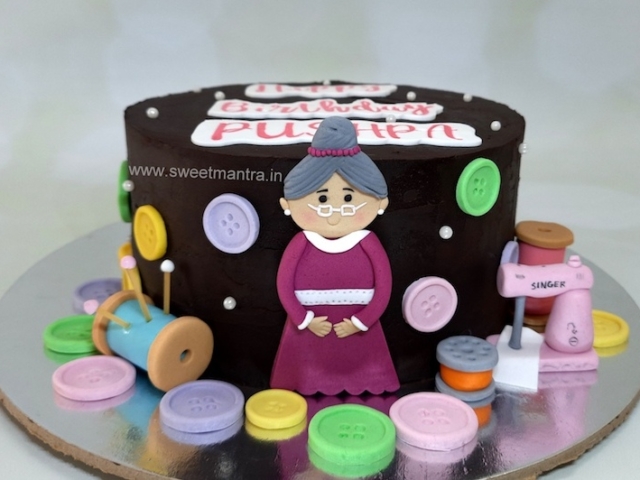 Tailor theme customised cake for grandma's birthday in Pune