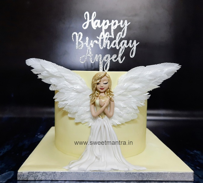 Sweet Angel theme cake for fiance's birthday in Pune