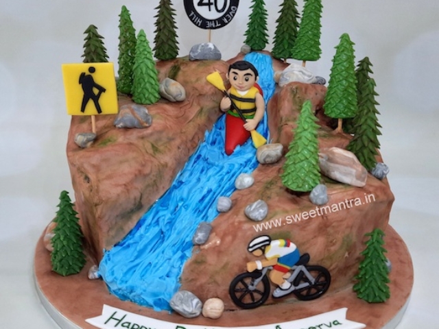 Adventure sports Kayaking, Hiking theme Mountain shape cake for 40th birthday in Pune