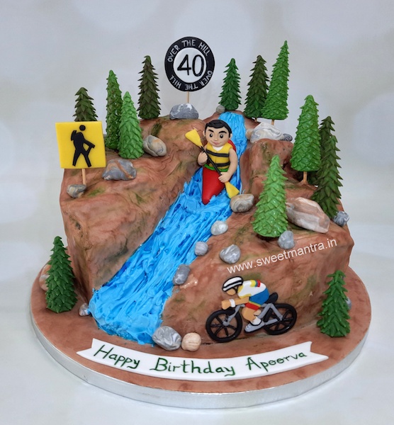 Adventure sports Kayaking, Hiking theme Mountain shape cake for 40th birthday in Pune